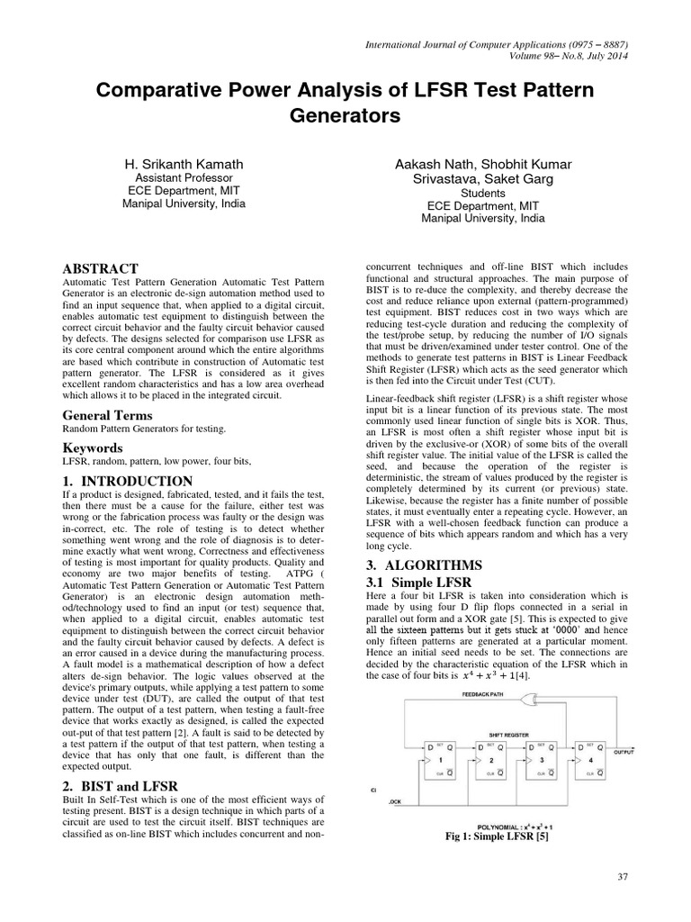 LFSR-Based Test Pattern Generators | PDF | Electronic Engineering ...