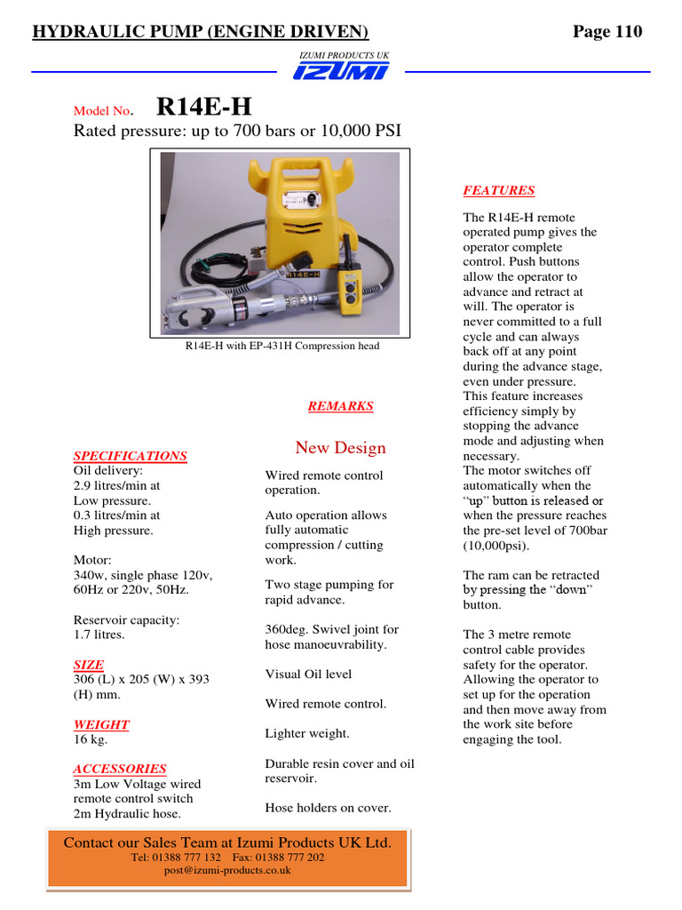 R14E-H Hydraulic Pump Specifications | PDF | Pump | Manufactured Goods