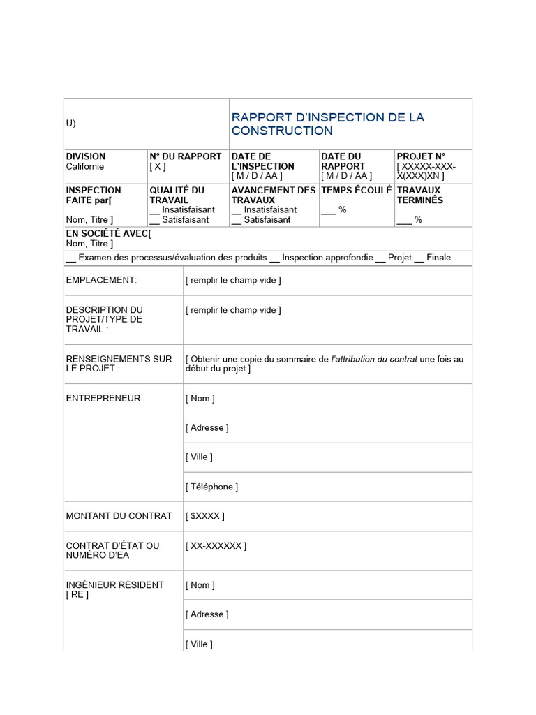 Rapport d'Inspection Technique Construction | PDF | Consultant | Business