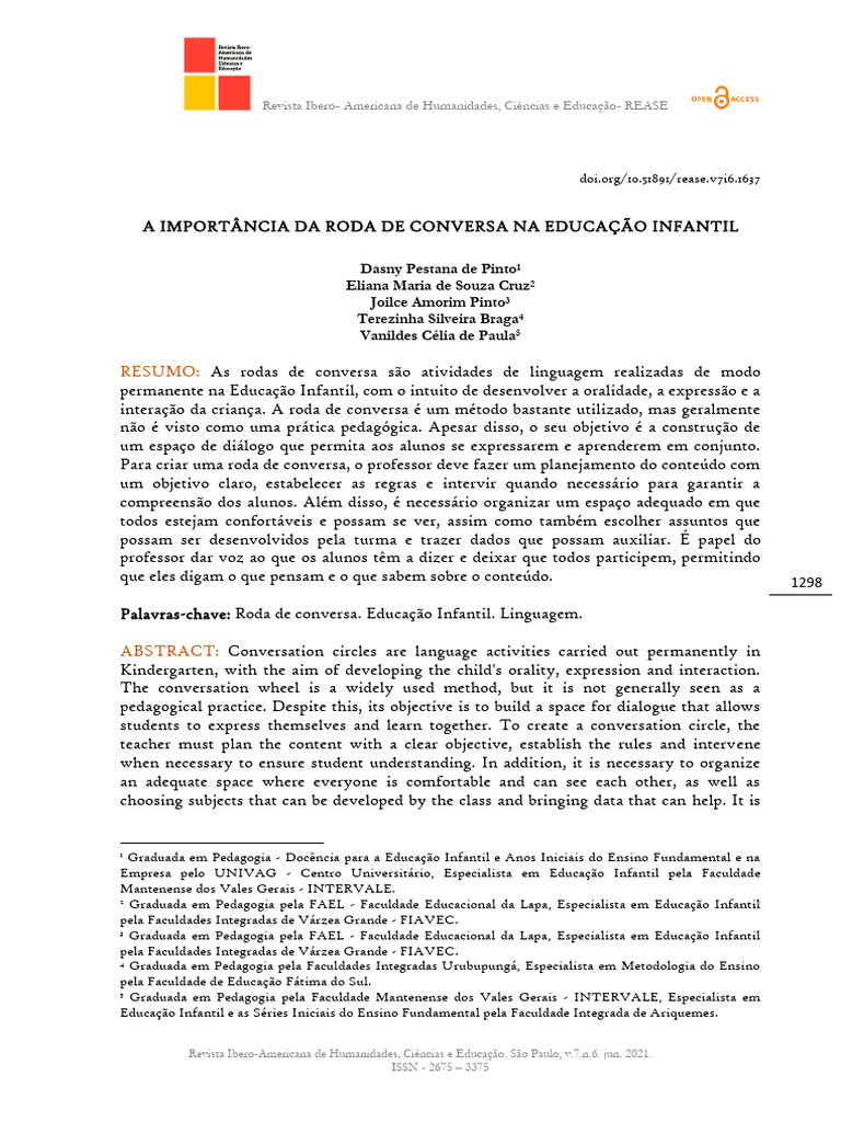 28 07 2021 A Importância Da Roda De Conversa Na Educação Infantil