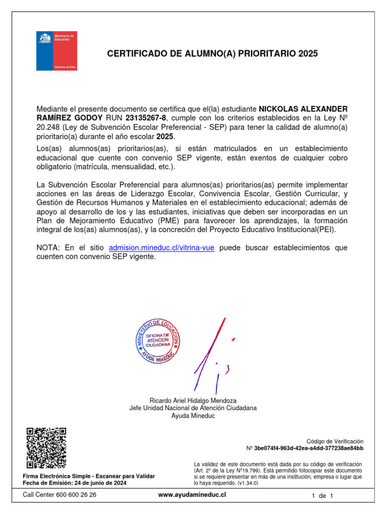 Certificado de Alumno (A) Prioritario 2025 | PDF | Negocios