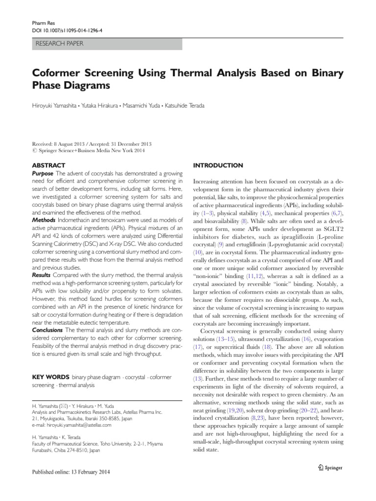 Coformer Screening Using Thermal Analysis Based On Binary Phase ...