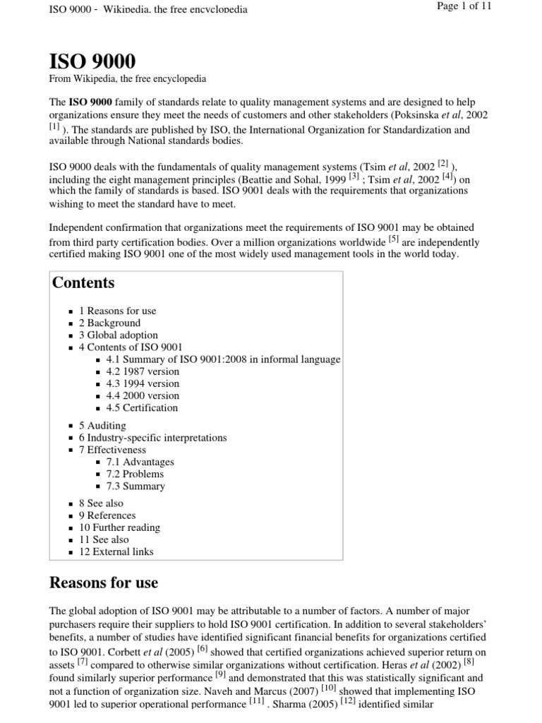 ISO 9000 Wikipedia | PDF | Iso 9000 | Quality Management System