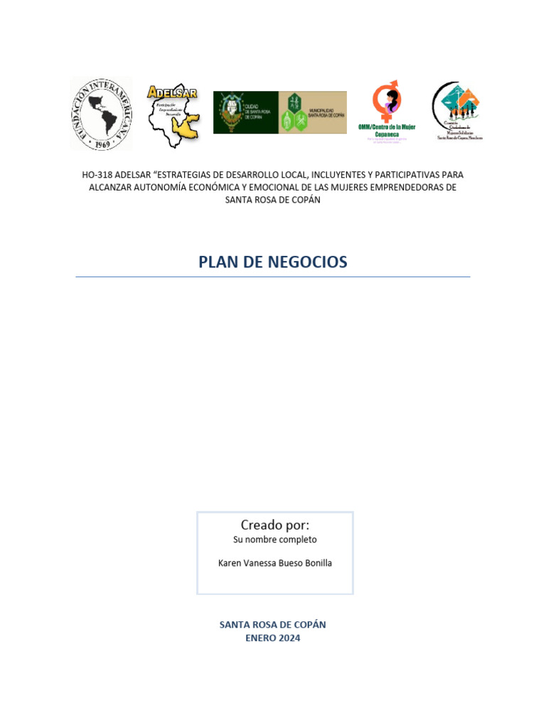Plan de Negocios Plantilla 2023 (1) Karen Bueso Observaciones | PDF ...