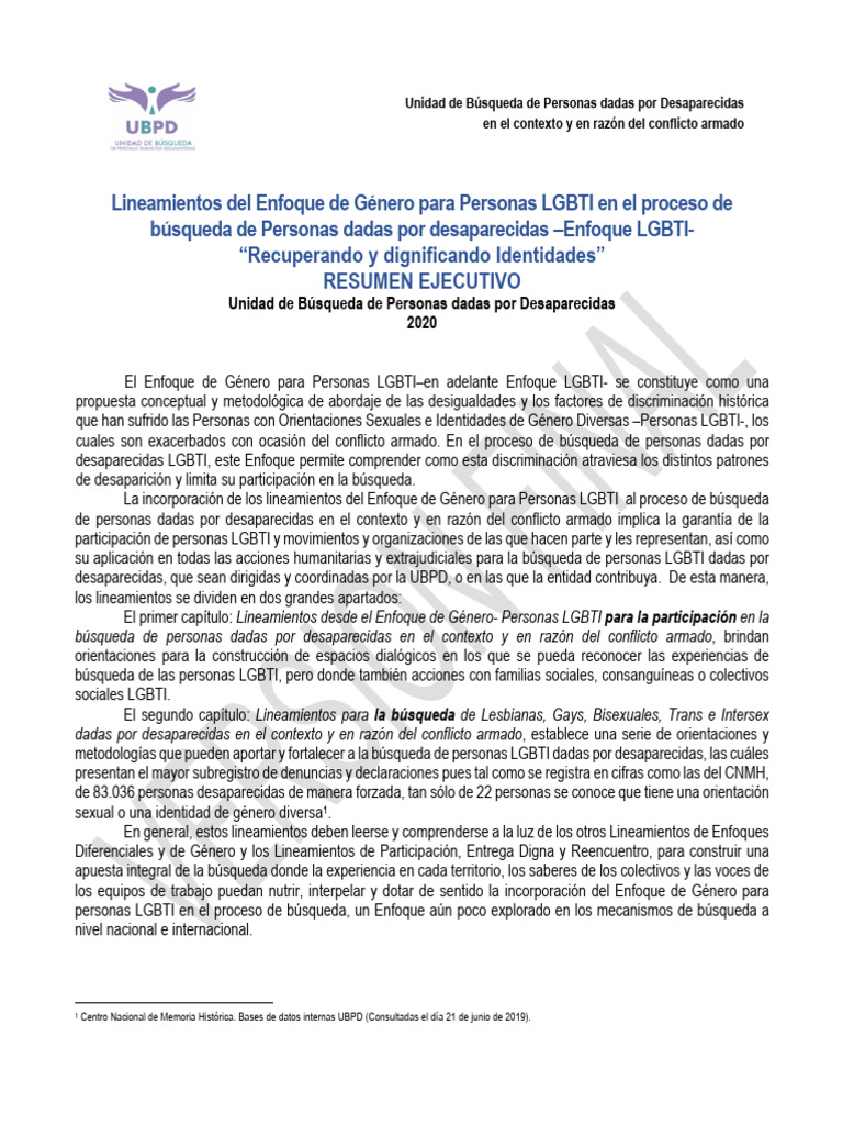 Lineamientos Del Enfoque de Genero para Personas LGBTI en El Proceso de ...