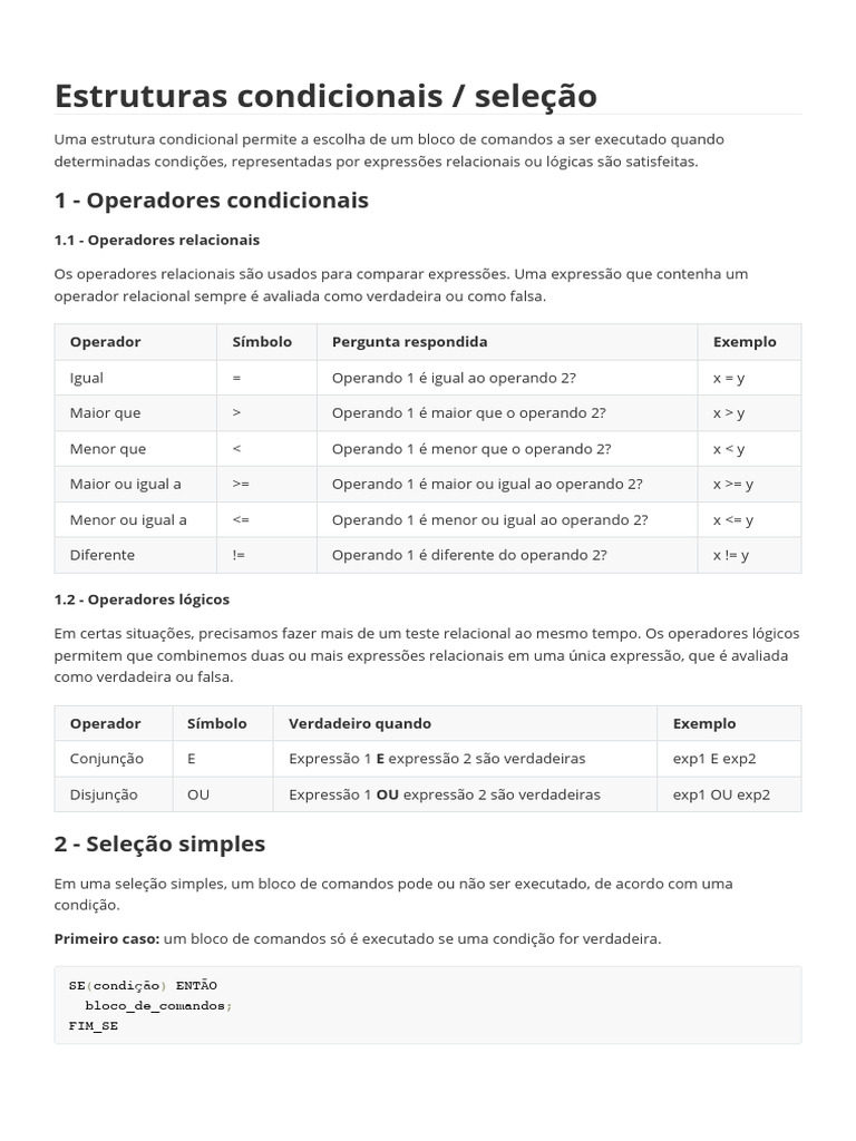 Operadores e Estruturas Condicionais em Algoritmos | PDF | Algoritmos ...
