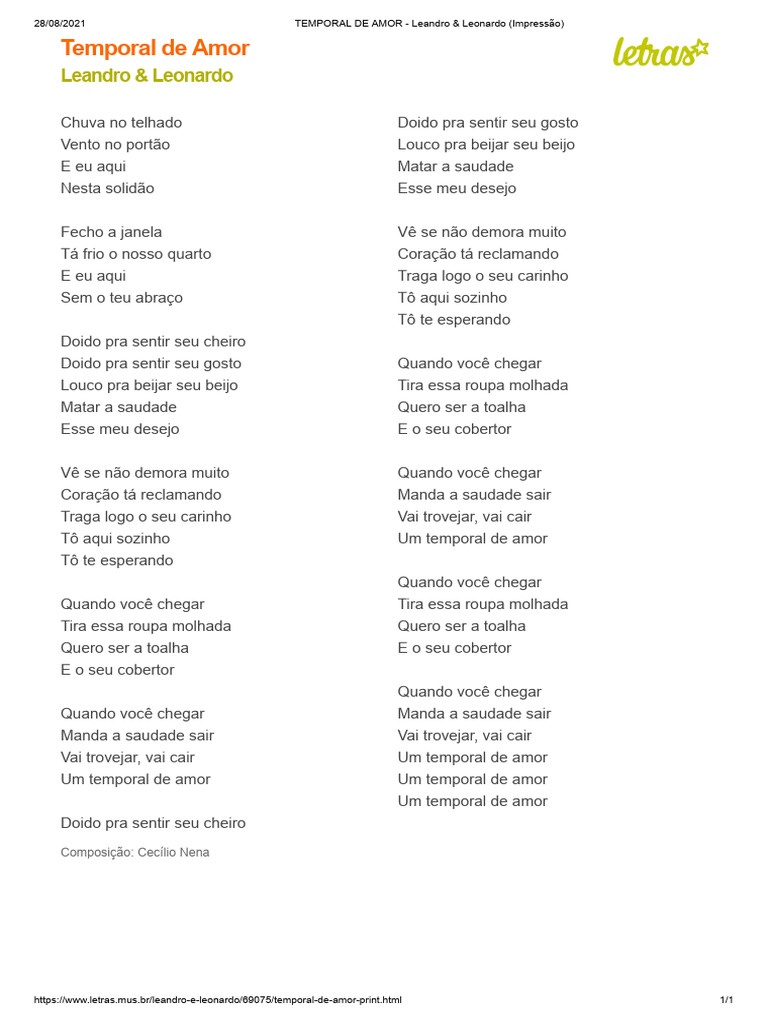 Letra da Música 