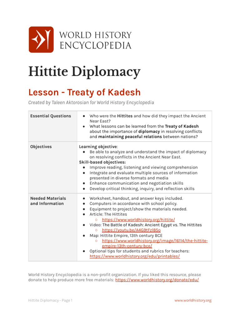 Whe Hittite Diplomacy The Treaty of Kadesh PDF Diplomacy
