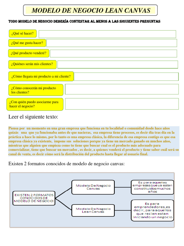 Modelo de Negocio: Lean Canvas Esencial | PDF | Business