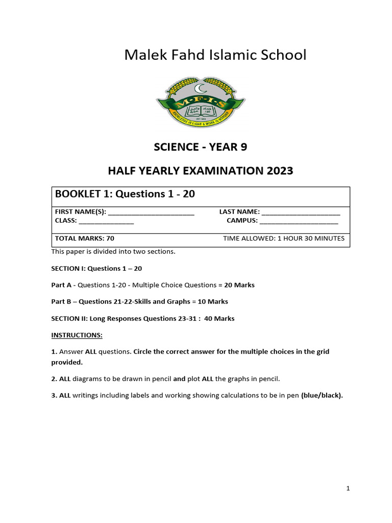 Year 9 Science Exam Questions 2023 | PDF | Waves | Neuron