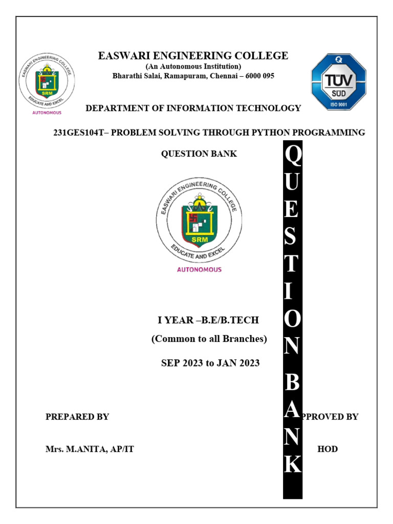 Python Problem Solving Question Bank | PDF | Control Flow | Algorithms