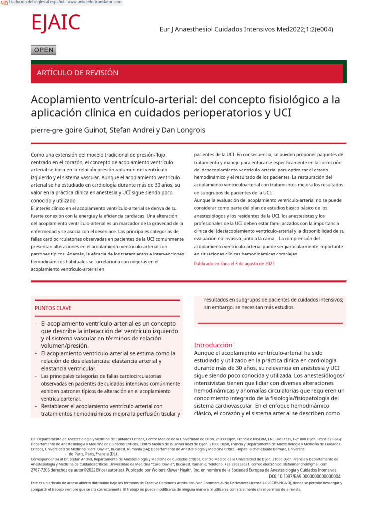 Ventriculo Arterial Coupling From Physiological.1.en - Es | PDF ...
