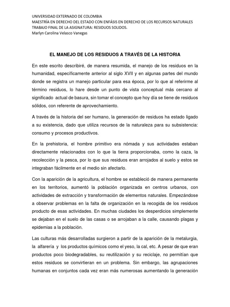 Historia del Manejo de Residuos Sólidos | PDF | Residuos | Entorno natural