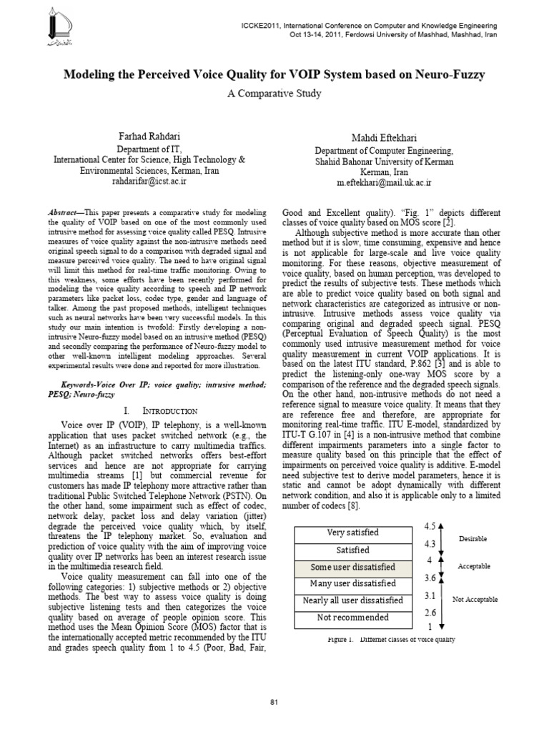 Neuro-Fuzzy VOIP Voice Quality Modeling | PDF | Voice Over Ip | Data ...