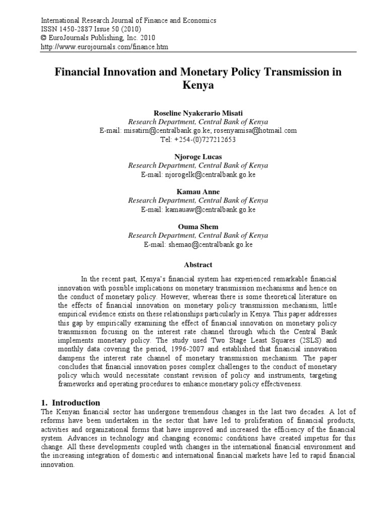 Financial Innovation and Monetary Policy Transmission in Kenya | PDF ...