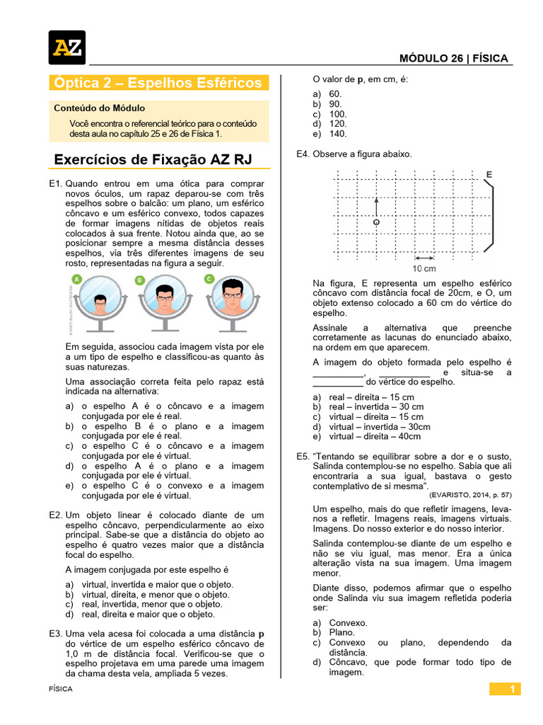 Módulo AZ RIO 26 - Física | PDF | Espelho | Reflexão (Física)