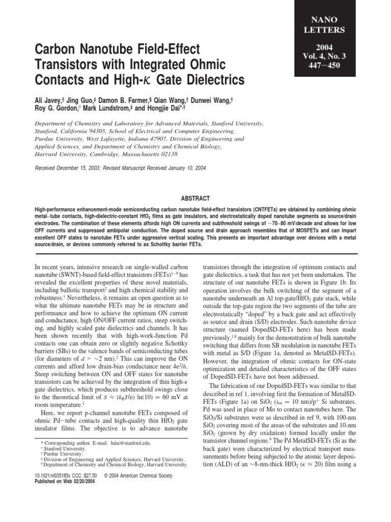 Parents, Apr 2011 | PDF | Field Effect Transistor | Carbon Nanotube