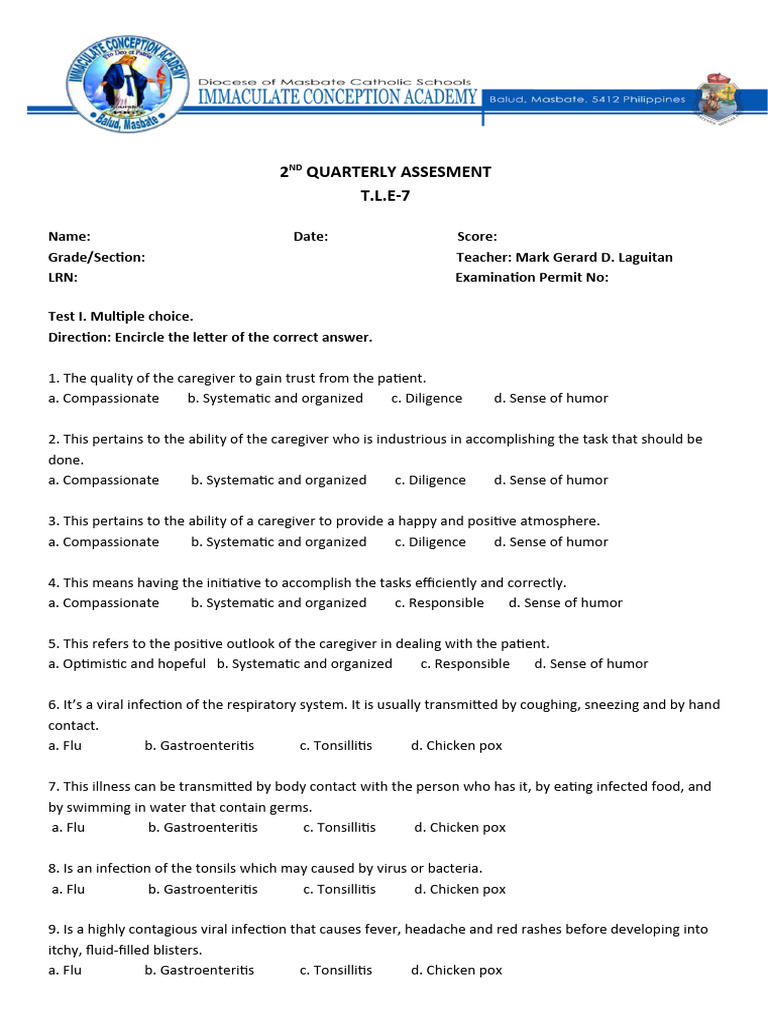 2nd Quarter TLE Assessment for Caregivers | PDF | Influenza | Infection