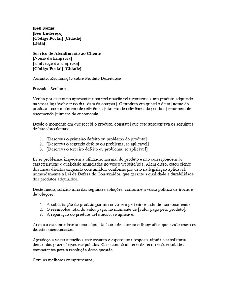 Carta de Reclamação Sobre Um Produto-Modelo | PDF