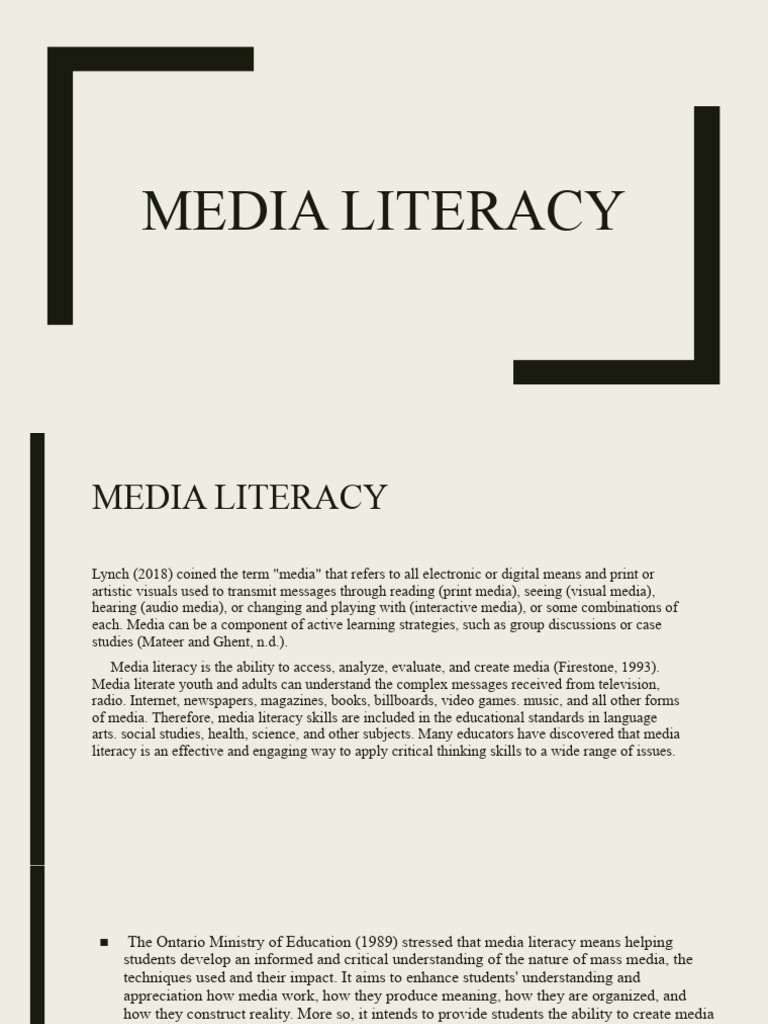 Media Literacy Pdf Mass Media Social Media