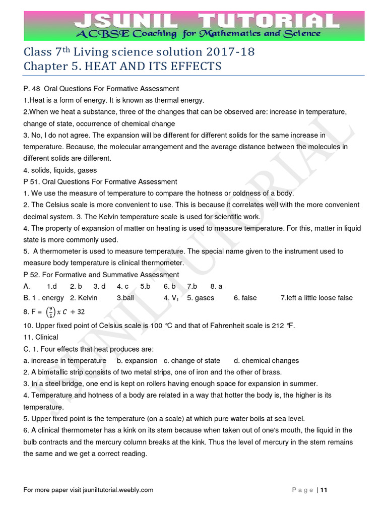 Class 7 Heat Effects and Thermometers | PDF | Thermal Expansion ...