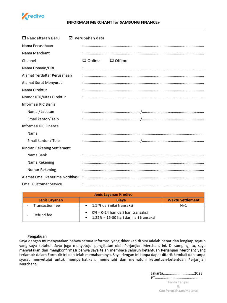 Formulir Pendaftaran Merchant Samsung | PDF