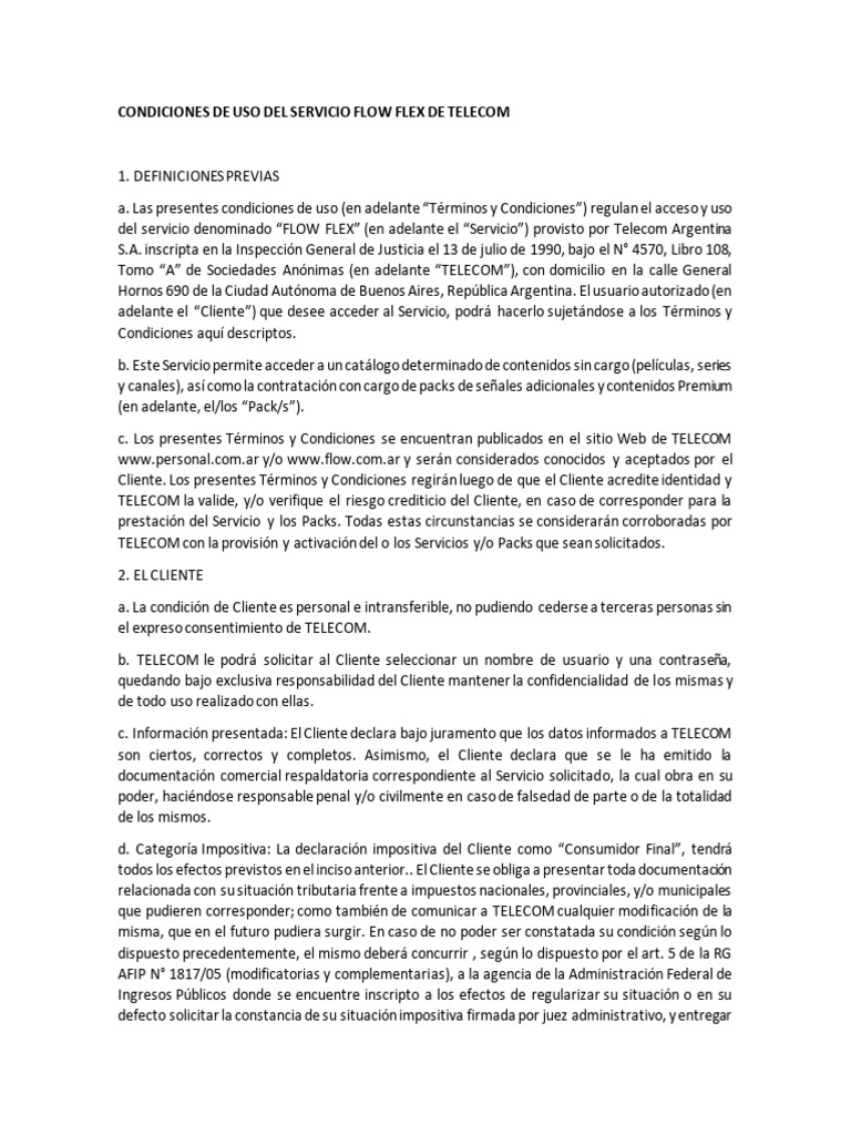 Condiciones de Uso de Flow Flex Telecom | PDF | Software | Internet