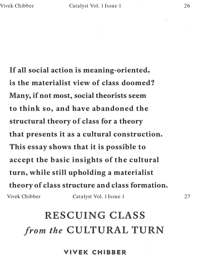 CHIBBER, Vivek - Rescuing Class From The Cultural Turn (2017) | PDF