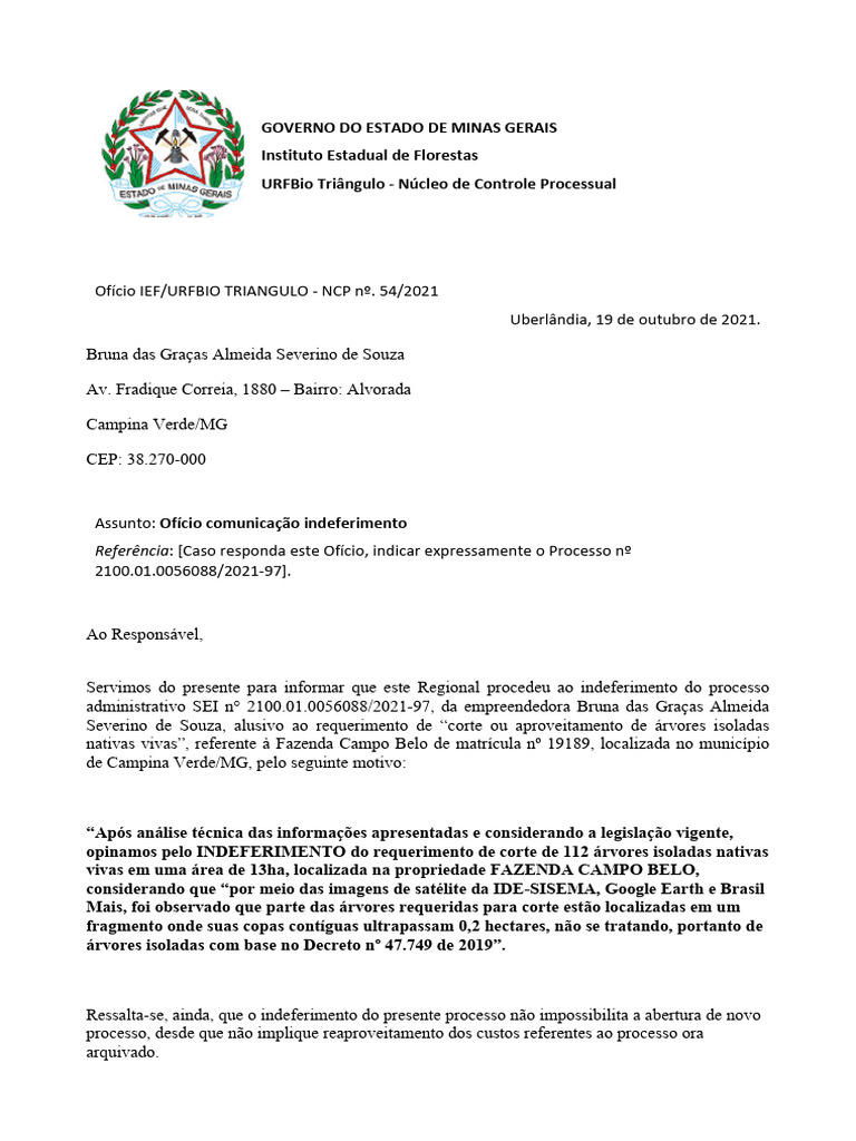 Indeferimento de Requerimento de Corte | PDF