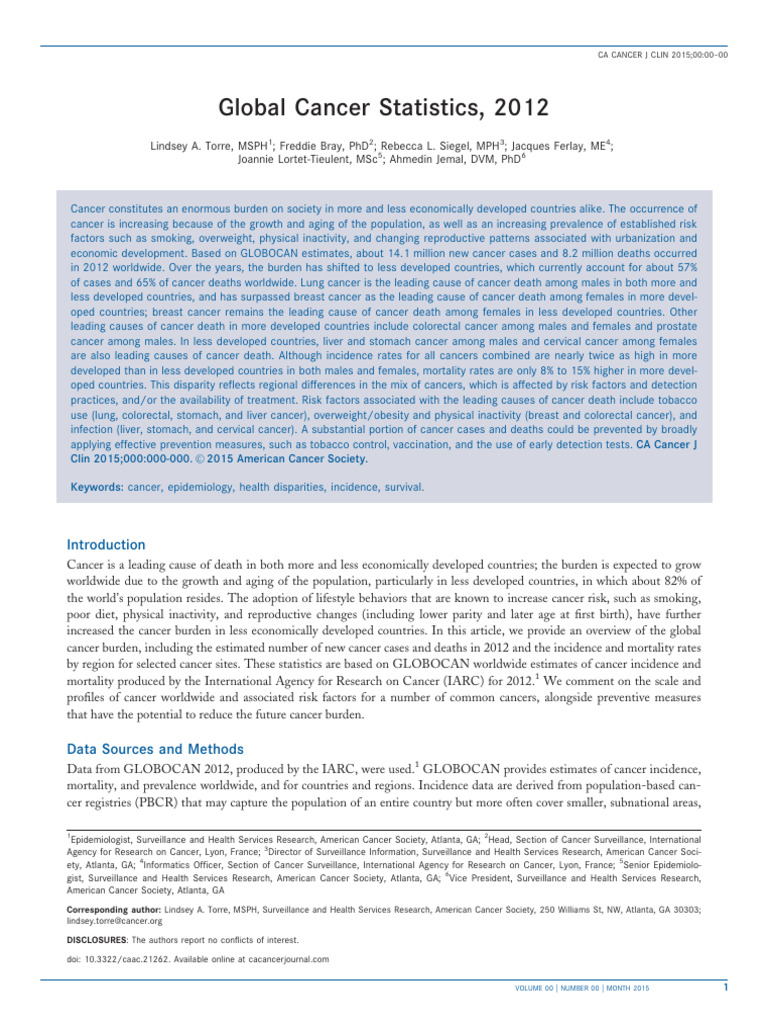 Global Cancer Statistic 2012 | PDF | Cancer | Breast Cancer