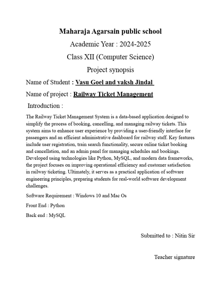 Railway Ticket Management System Project | PDF