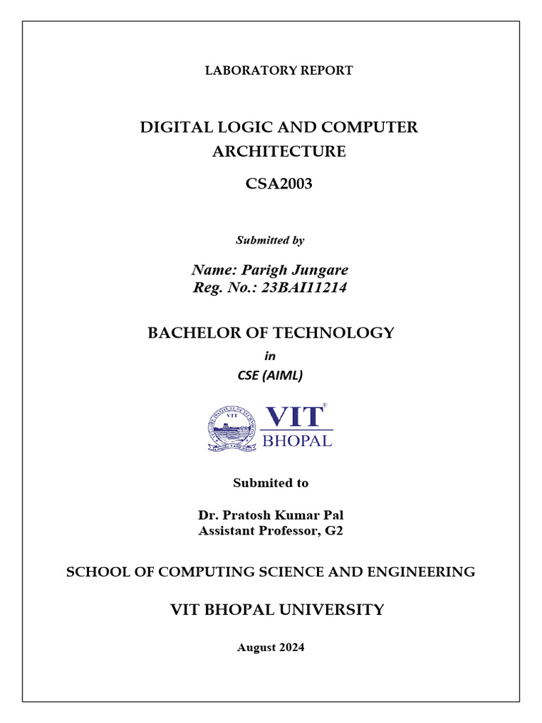 23bai11214 Dlca Lab Report 1 | PDF | Logic Gate | Mathematical Logic
