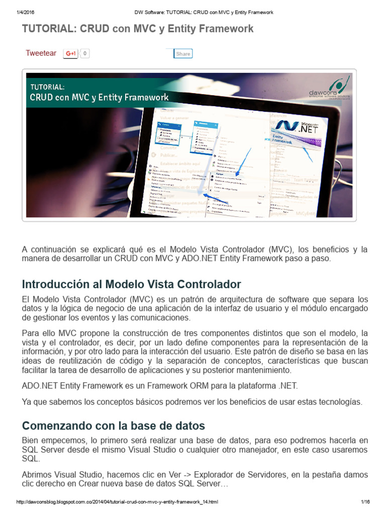 MI TUTORIAL CRUD Con MVC Entity Framework 2.0 | PDF | Modelo – Vista ...