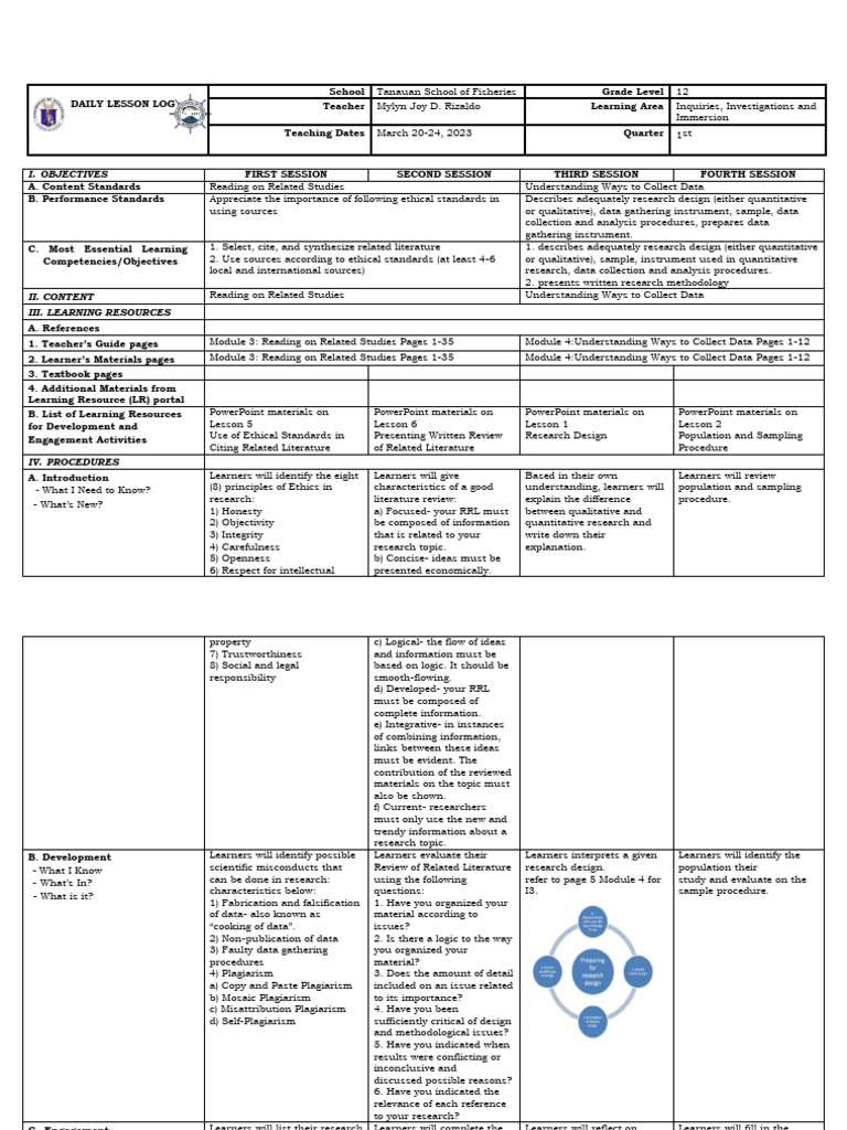 Daily Lesson Log: Research Methods 12 | PDF | Plagiarism | Qualitative ...