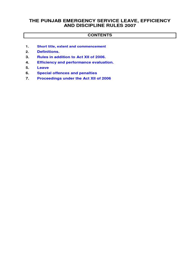 Punjab emergency service leave efficiency and discipline rules 2007 pdf