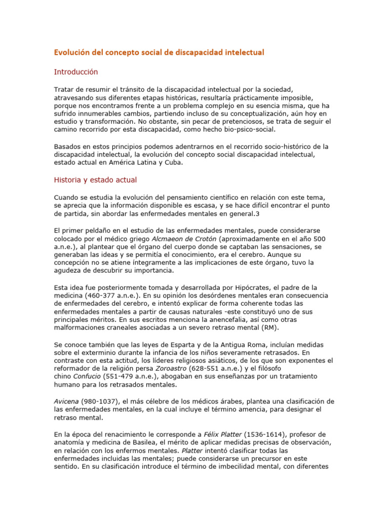 Evolución de la Discapacidad Intelectual | PDF | Invalidez | Inteligencia