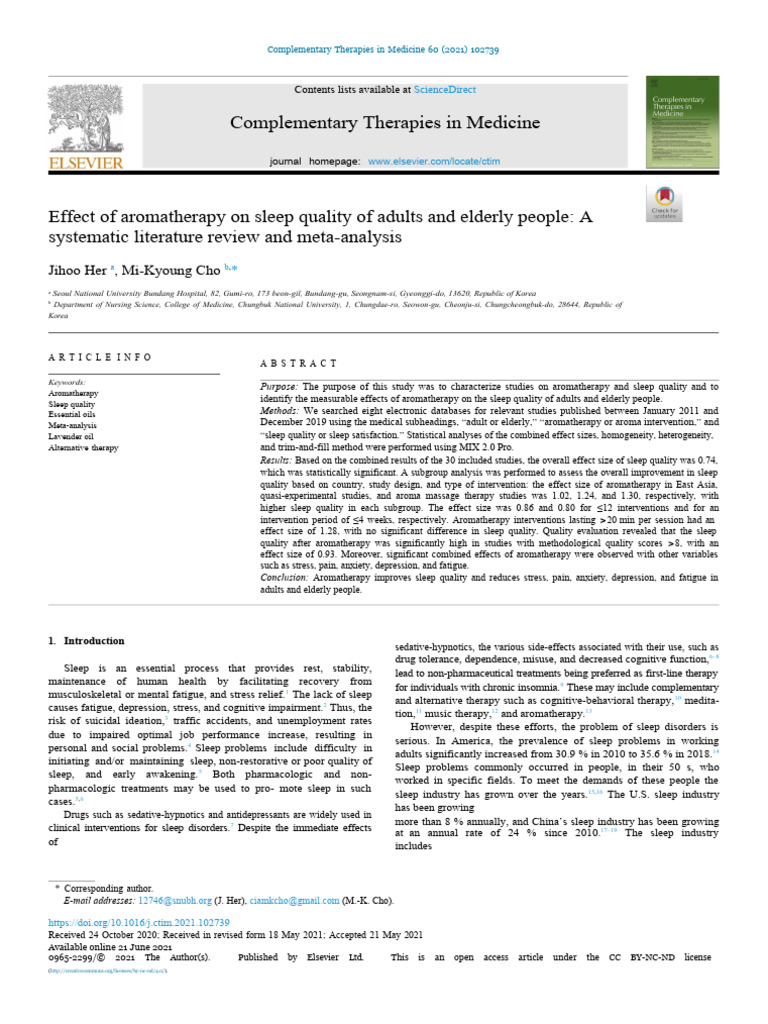 Aromatherapy Enhances Sleep Quality | PDF | Systematic Review | Sleep ...