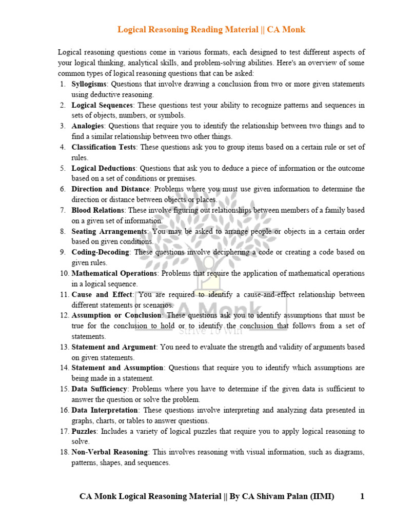 Comprehensive Guide to Logical Reasoning | PDF | Logic | Deductive ...