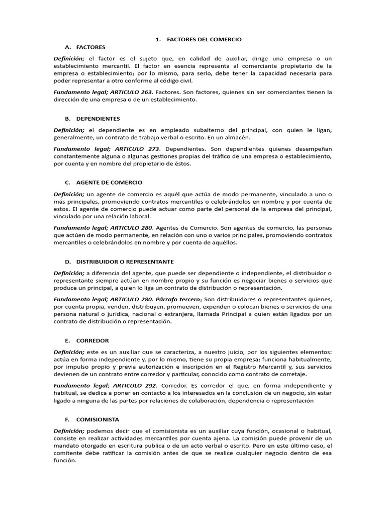 Factores y Obligaciones en el Comercio | PDF | Contabilidad | Comercio