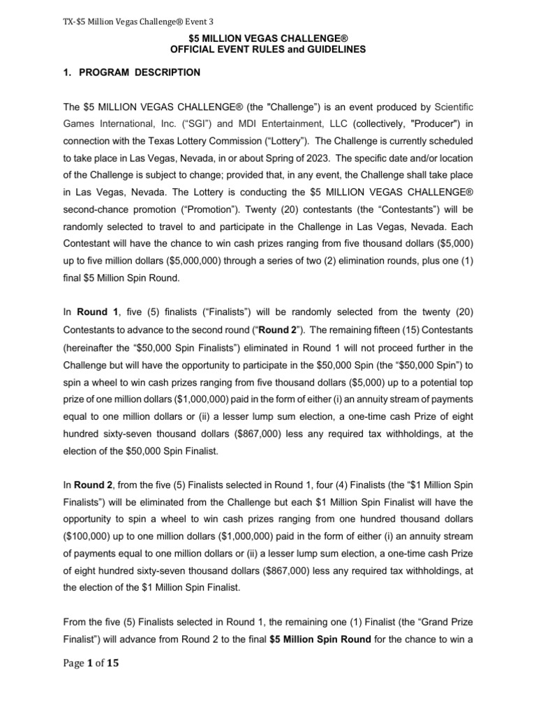 Vegas Challenge Rules Guidelines | PDF | Indemnity