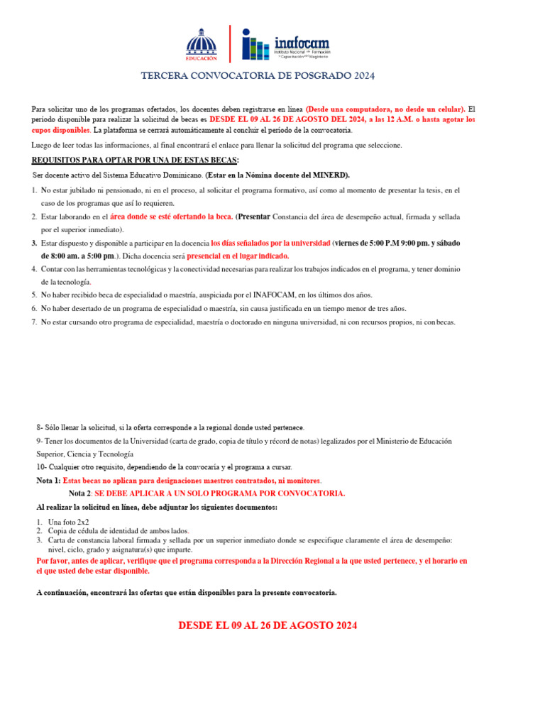 Convocatoria A Becas para Programas de Posgrado Agosto 2024 | PDF ...