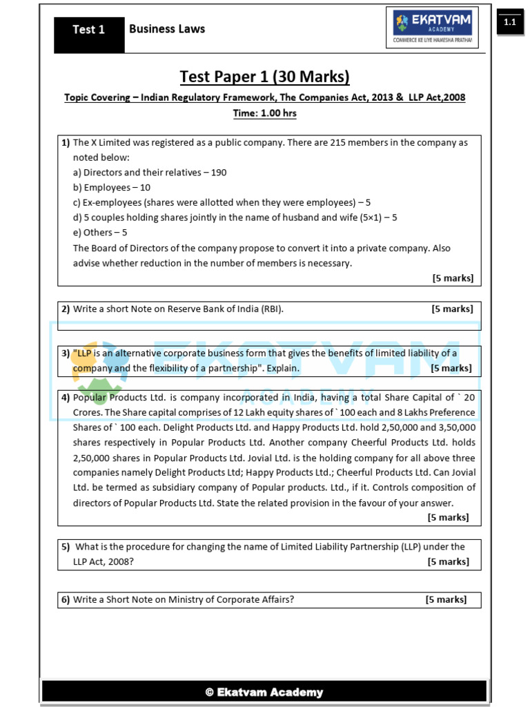 Ca Foundation Law Test 1 Pdf