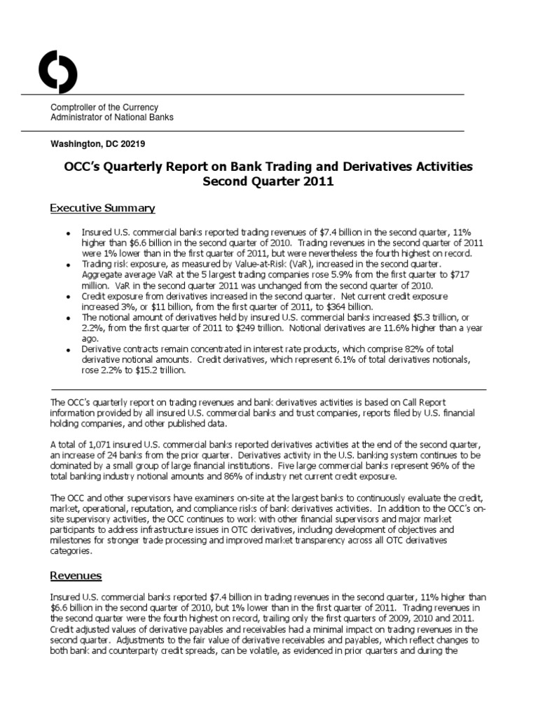 OCC Q2 2011 Bank Trading Report | PDF | Derivative (Finance) | Value At ...