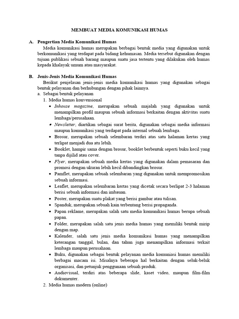 Jenis Media Komunikasi Humas | PDF