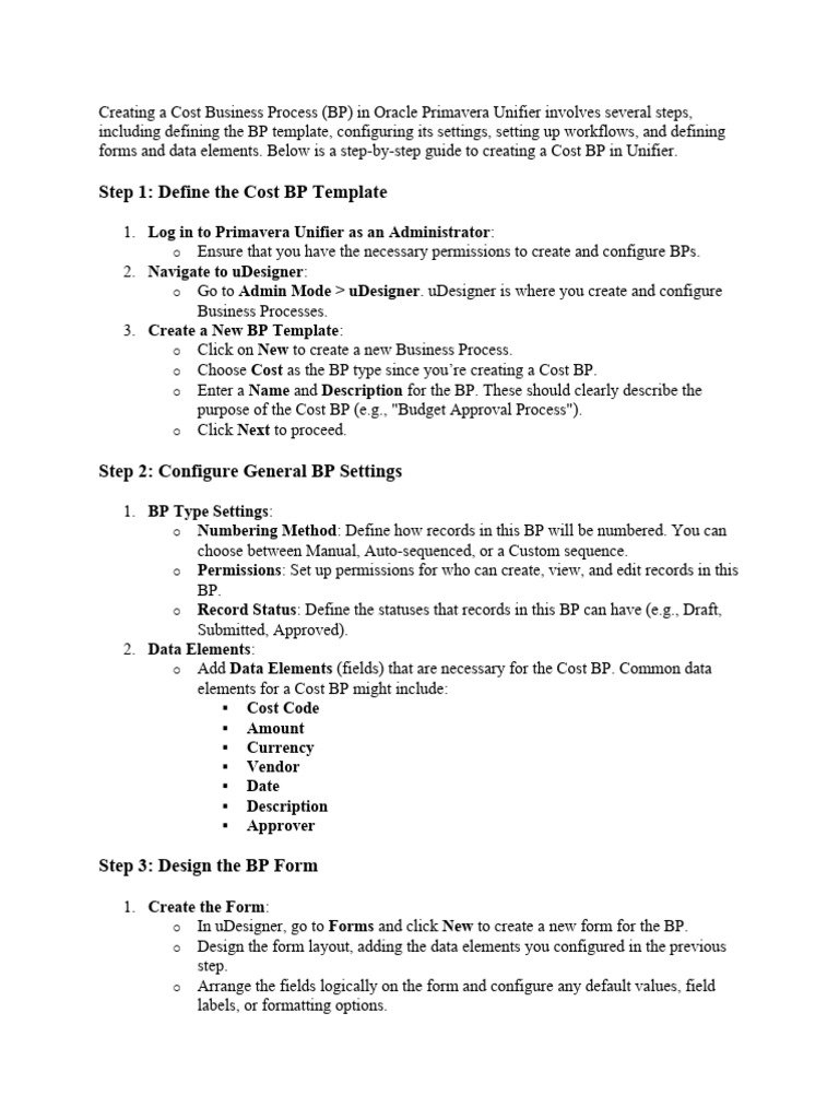 Create Cost Business Process in Unifier | PDF | Business Process | Workflow