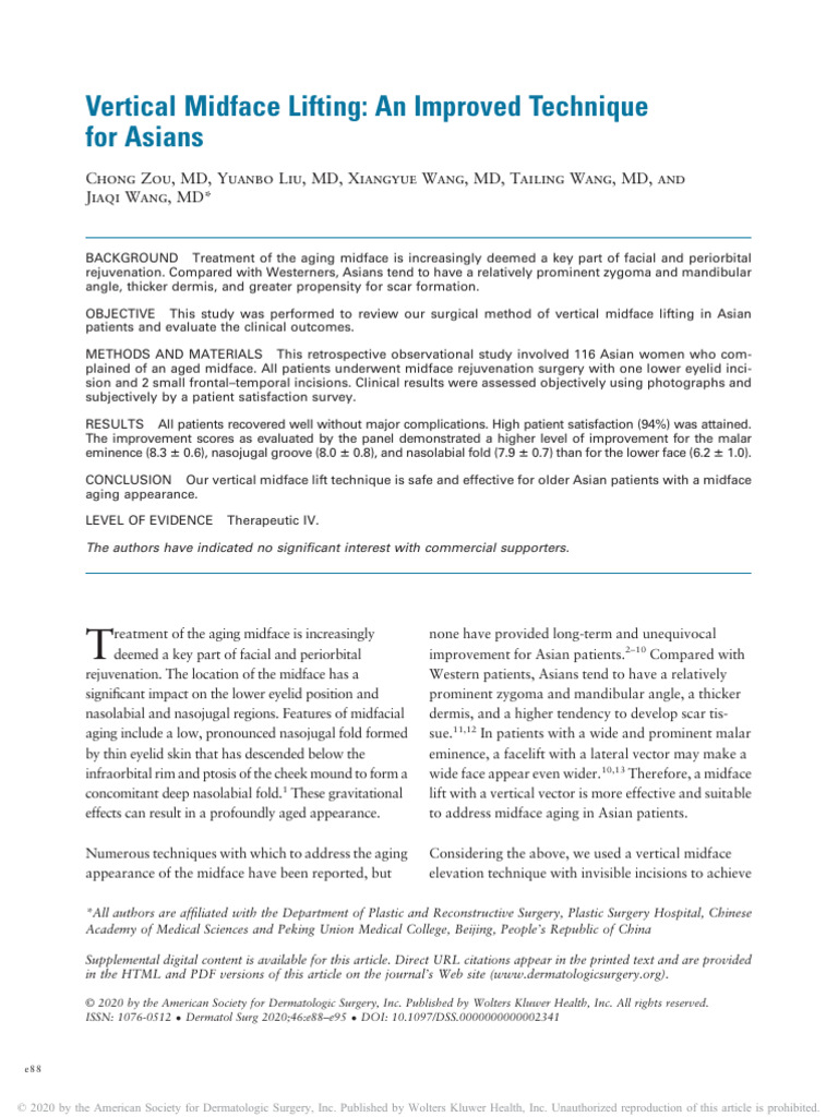 Vertical Midface Lifting An Improved Technique For Asians 2020 Pdf