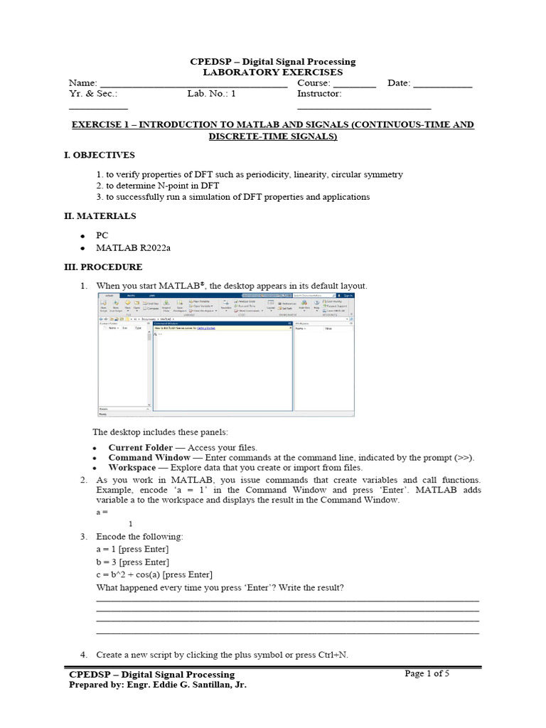Lab 1 - Introduction To MATLAB and Time Signals | PDF | Matlab ...