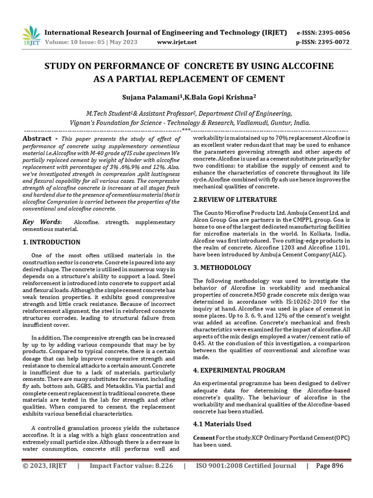 Alccofine in Concrete: Performance Study | PDF | Concrete ...
