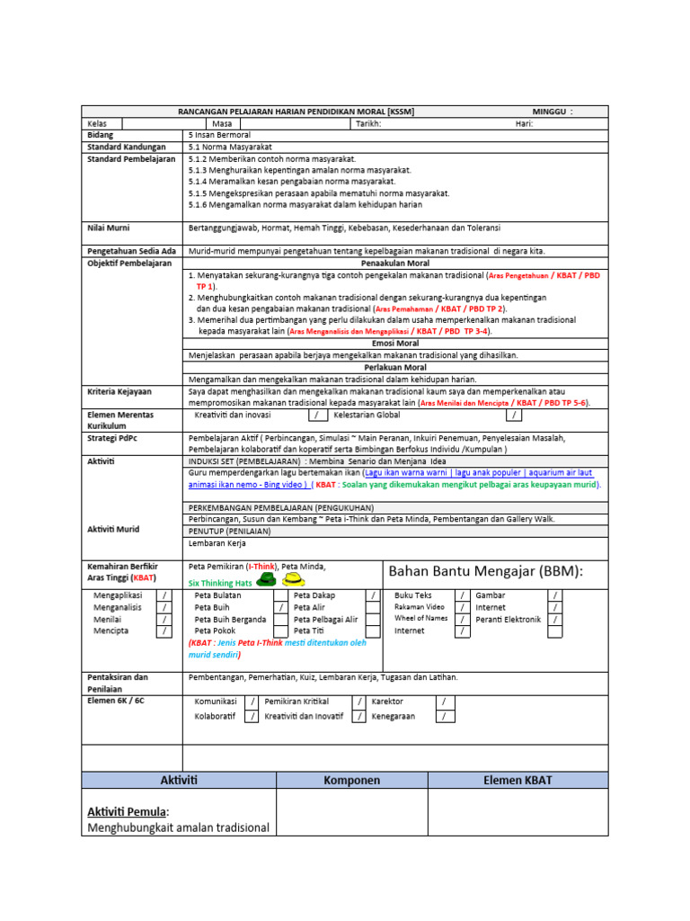 RPH (KBAT, PAK-21, PBD) Dalam PDPC P Moral | PDF