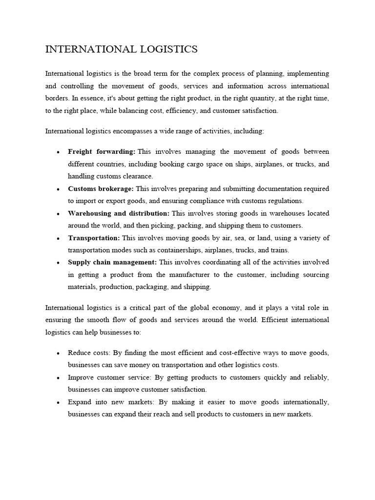 International Logistics Overview and Benefits | PDF | Logistics | Cargo
